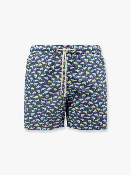 MC2 SAINT BARTH Recycled Nylon Swim Trunks With Shark Trouble Multicolor Print