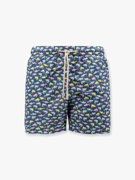 MC2 SAINT BARTH Recycled Nylon Swim Trunks With Shark Trouble Multicolor Print