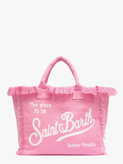 MC2 SAINT BARTH Vanity Linen Handbag With Logo Print