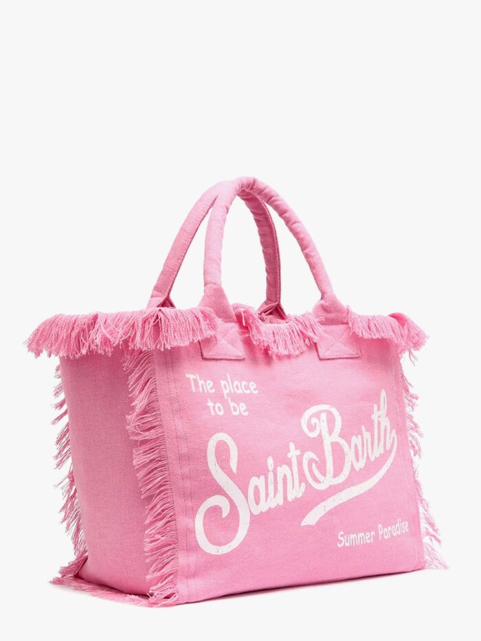 MC2 SAINT BARTH Vanity Linen Handbag With Logo Print