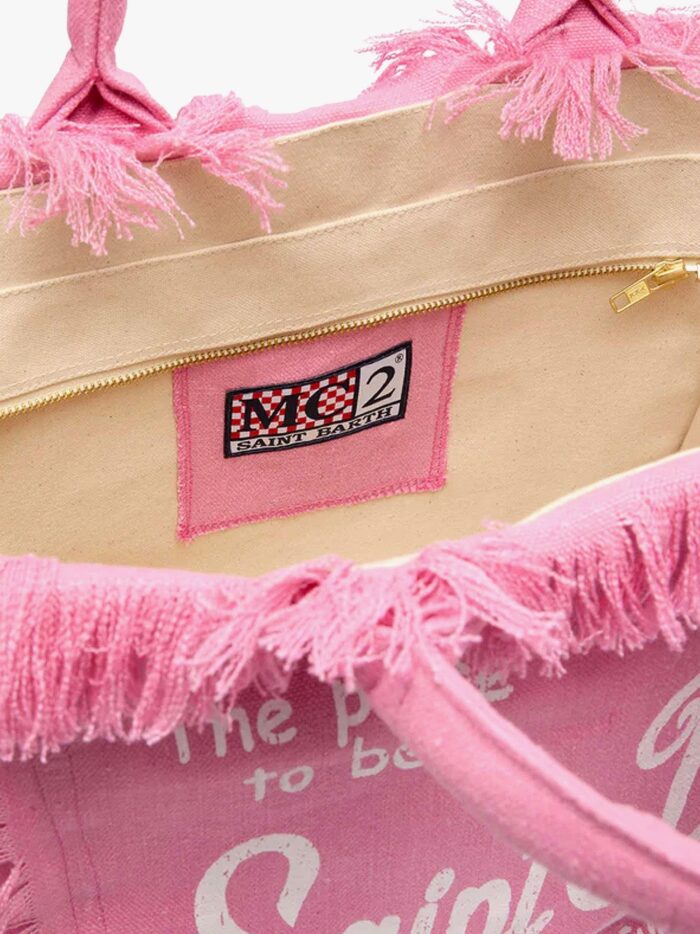 MC2 SAINT BARTH Vanity Linen Handbag With Logo Print