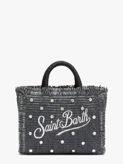 MC2 SAINT BARTH Vanity Mini Straw Handbag With Rhinestones Motif