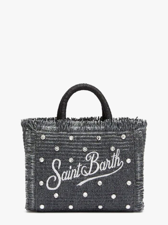 MC2 SAINT BARTH Vanity Mini Straw Handbag With Rhinestones Motif