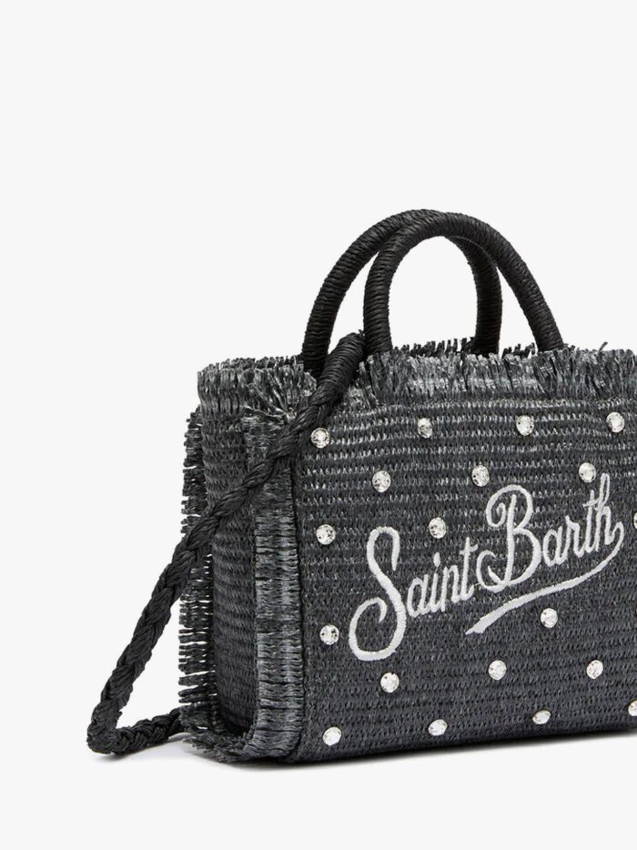 MC2 SAINT BARTH Vanity Mini Straw Handbag With Rhinestones Motif