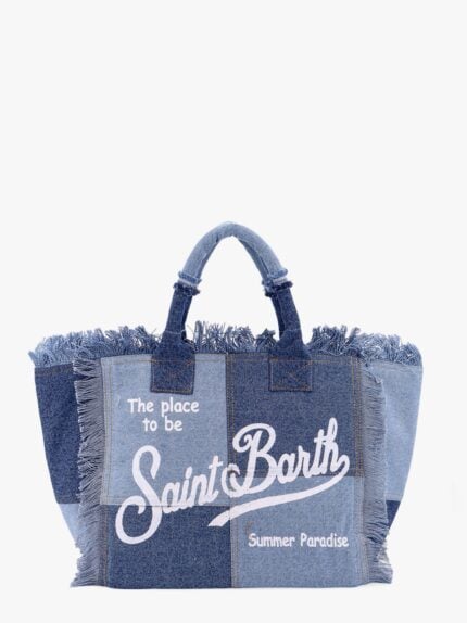 MC2 SAINT BARTH Vanity Patchwork Denim Handbag With Logo Print