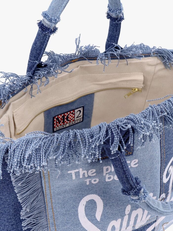 MC2 SAINT BARTH Vanity Patchwork Denim Handbag With Logo Print
