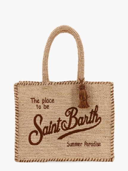 MC2 SAINT BARTH Vanity Raffia Handbag With Logo Embroidery
