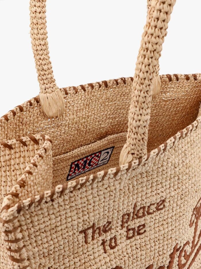 MC2 SAINT BARTH Vanity Raffia Handbag With Logo Embroidery