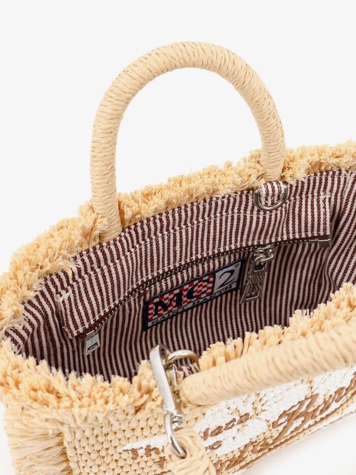 MC2 SAINT BARTH Vanity Shoulder Bag In Raffia With Embroidered Logo On The Front