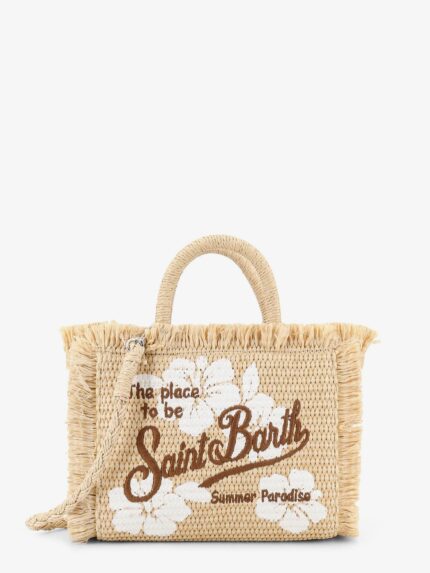 MC2 SAINT BARTH Vanity Shoulder Bag In Raffia With Embroidered Logo On The Front