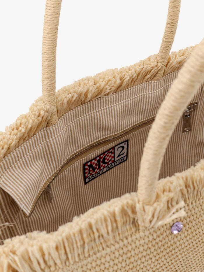MC2 SAINT BARTH Vanity Straw Raffia Handbag With Multicolored Rhinestones