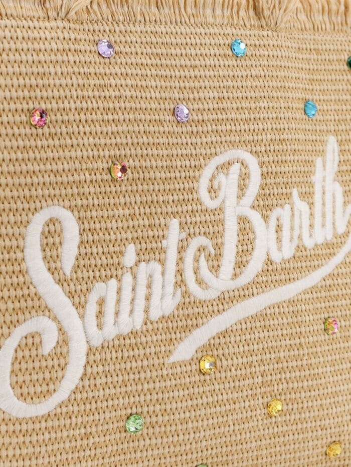 MC2 SAINT BARTH Vanity Straw Raffia Handbag With Multicolored Rhinestones