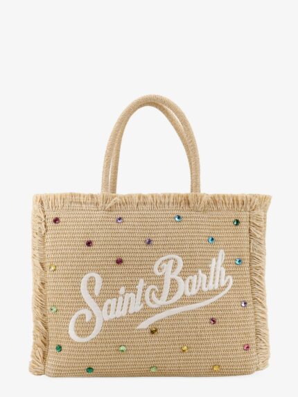 MC2 SAINT BARTH Vanity Straw Raffia Handbag With Multicolored Rhinestones