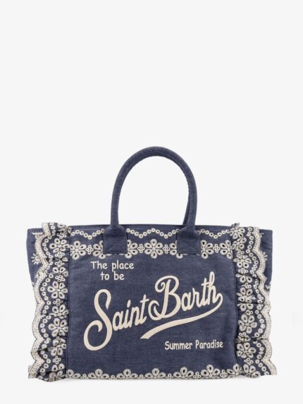MC2 SAINT BARTH Vanity Volant Canvas Handbag With Sangallo Embroidery