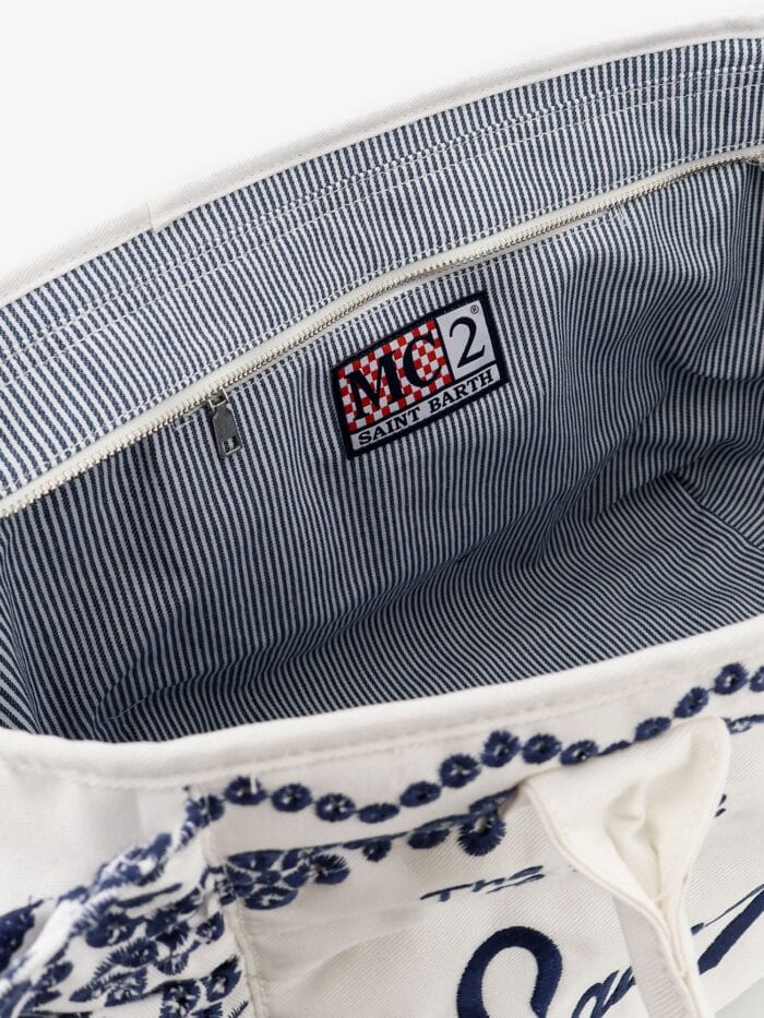 MC2 SAINT BARTH Vanity Volant Canvas Handbag With Sangallo Embroidery