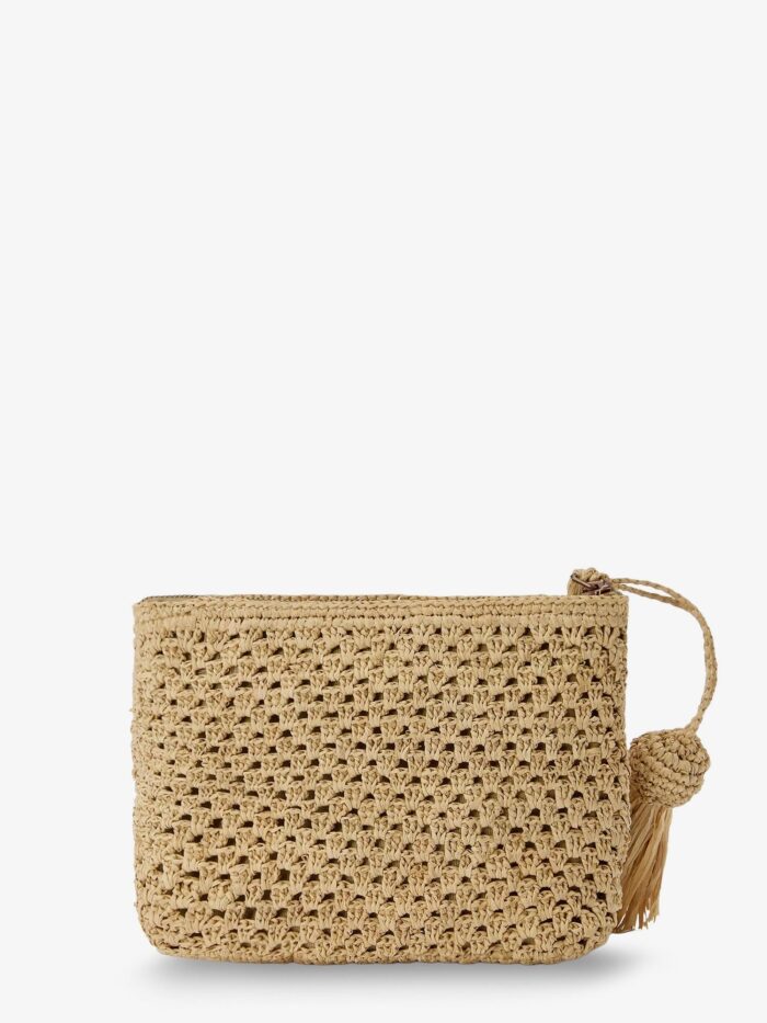 MC2 SAINT BARTH Woven Raffia Clutch Bag With Embroidered Logo
