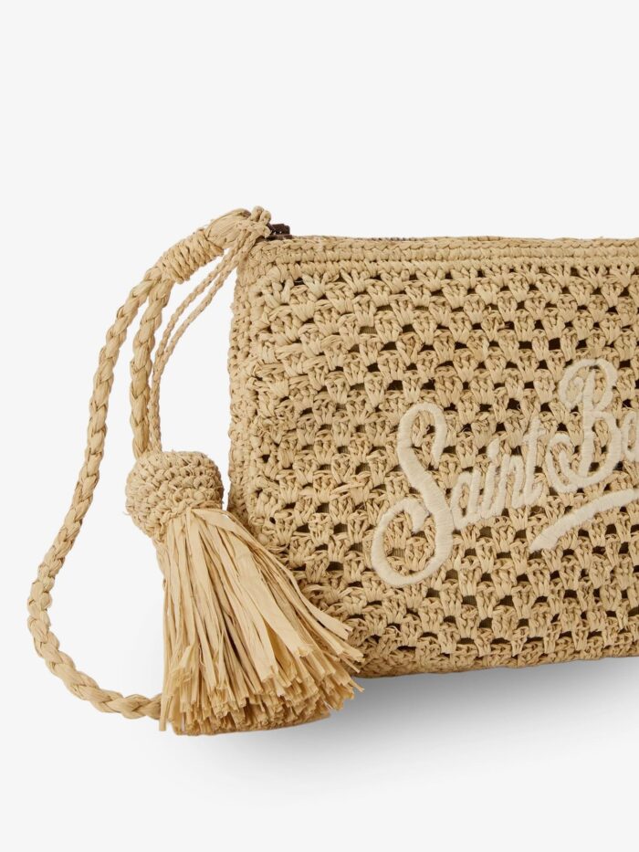 MC2 SAINT BARTH Woven Raffia Clutch Bag With Embroidered Logo