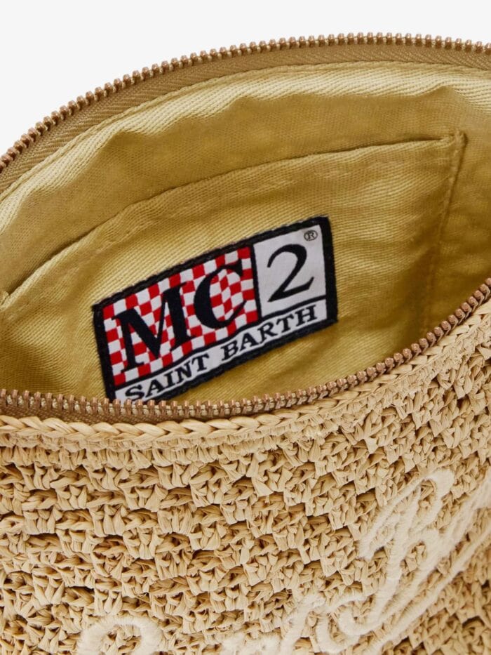 MC2 SAINT BARTH Woven Raffia Clutch Bag With Embroidered Logo