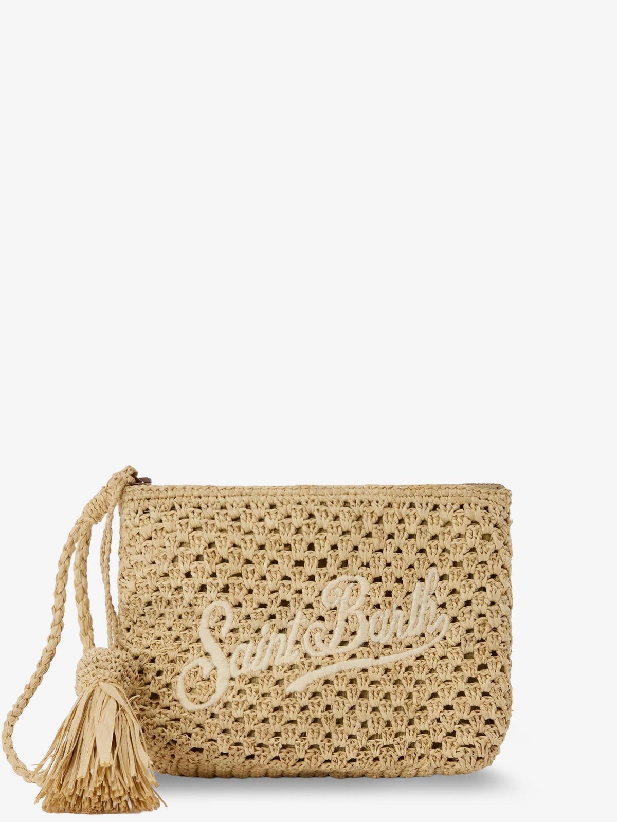 MC2 SAINT BARTH Woven Raffia Clutch Bag With Embroidered Logo