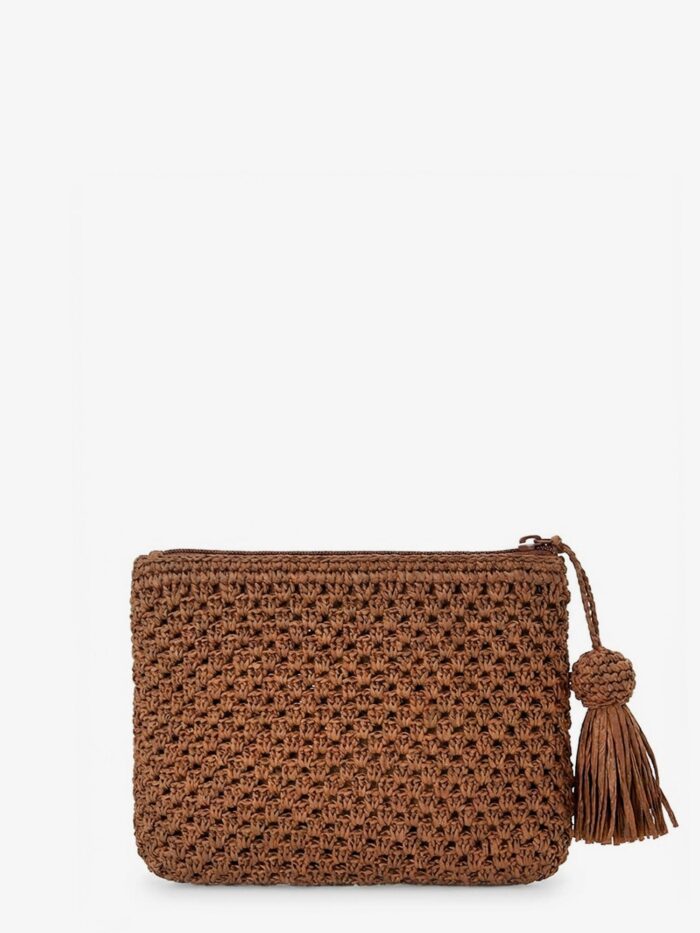 MC2 SAINT BARTH Woven Raffia Clutch With Embroidered Logo
