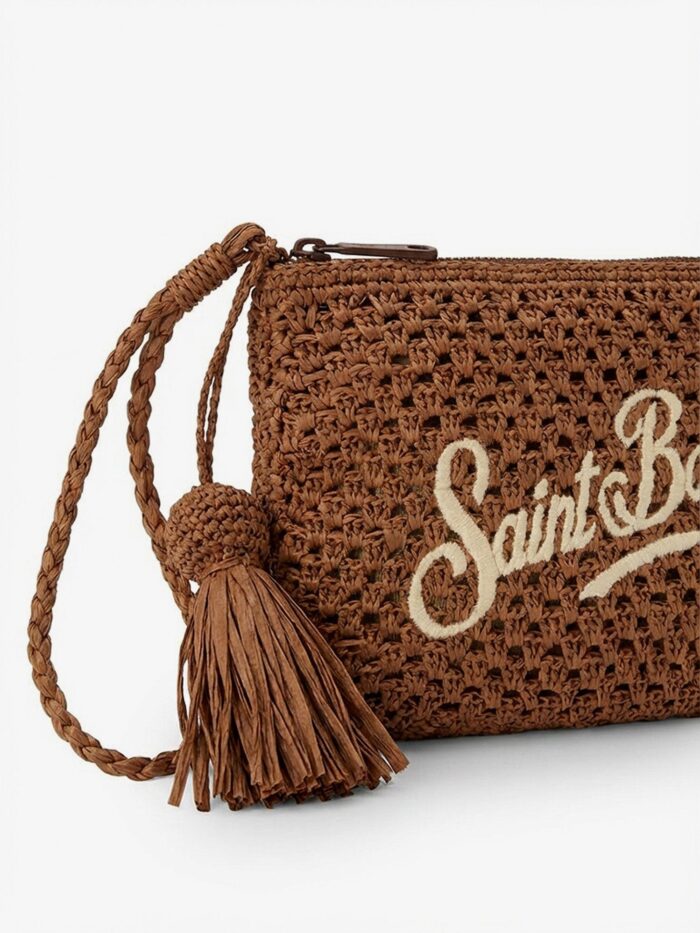 MC2 SAINT BARTH Woven Raffia Clutch With Embroidered Logo