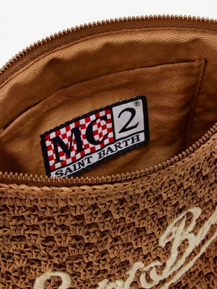 MC2 SAINT BARTH Woven Raffia Clutch With Embroidered Logo
