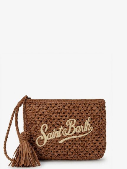 MC2 SAINT BARTH Woven Raffia Clutch With Embroidered Logo