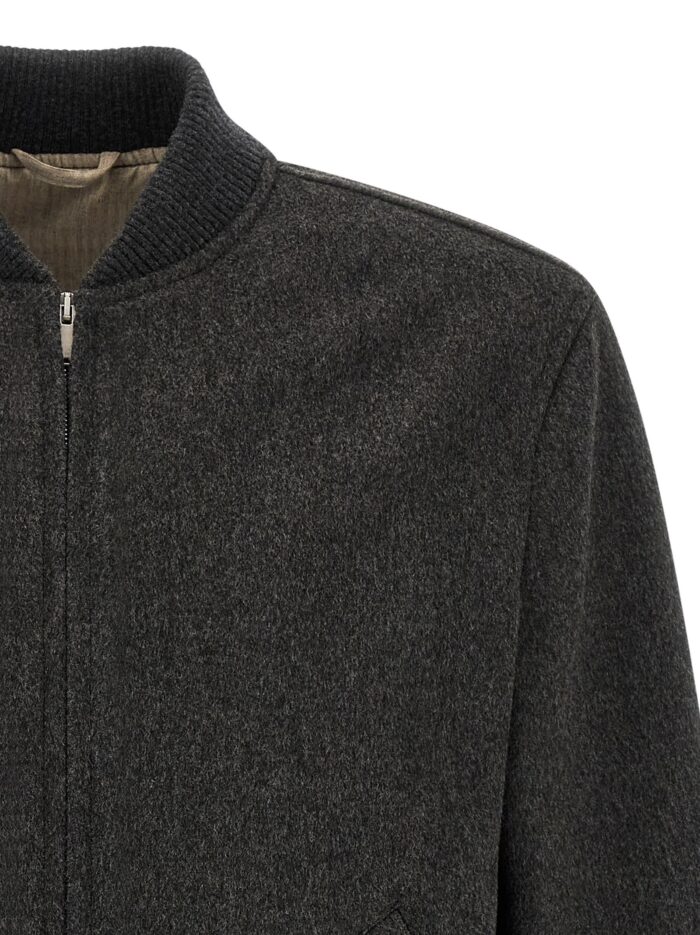 Lardini Mélange Grey Wool Bomber Jacket
