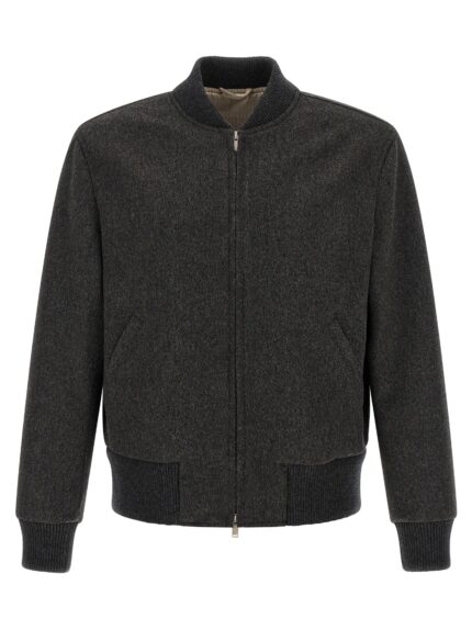 Lardini Mélange Grey Wool Bomber Jacket