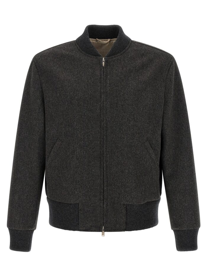 lardini mélange grey wool bomber jacket Lardini Mélange Grey Wool Bomber Jacket
