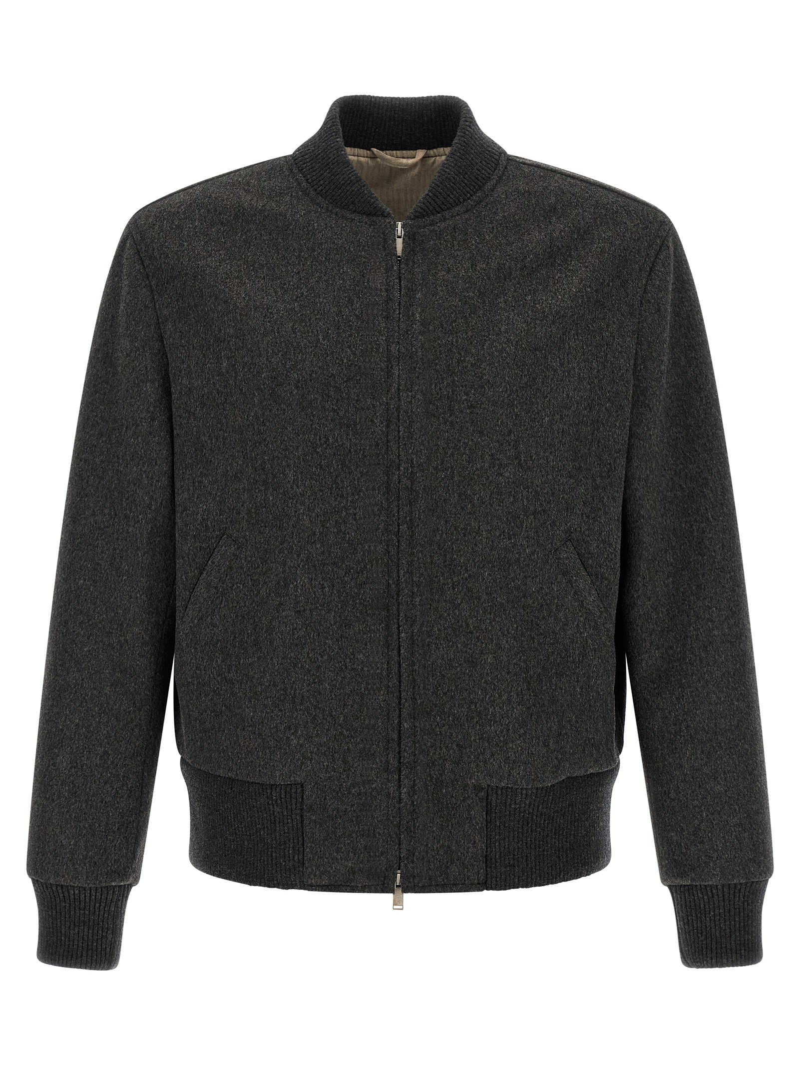 Lardini Mélange Grey Wool Bomber Jacket