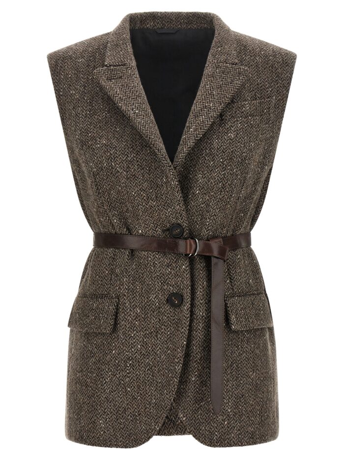brunello cucinelli sleeveless blazer with belt Brunello Cucinelli Sleeveless Blazer With Belt