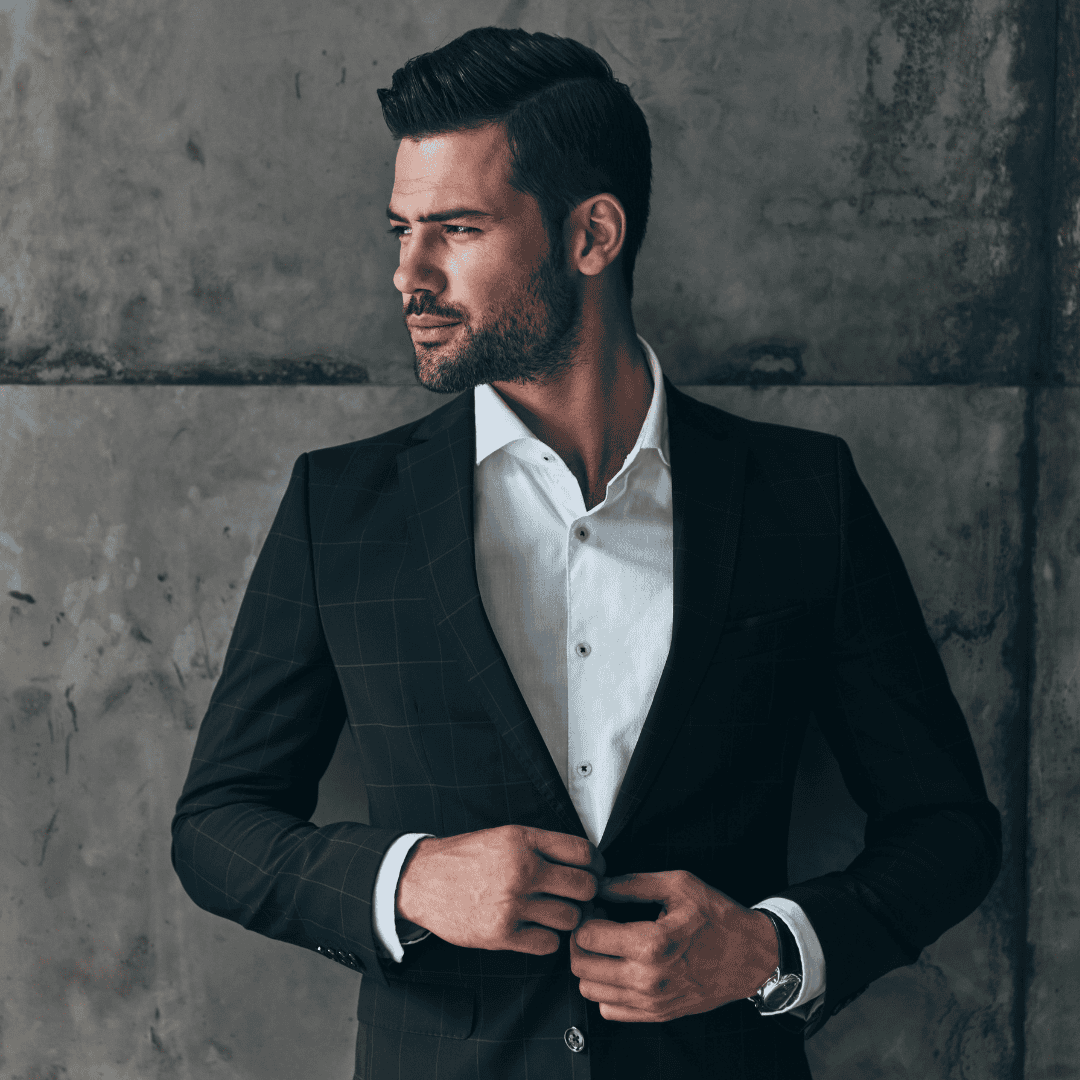 Stylish man in a suit representing men's fashion boutique.