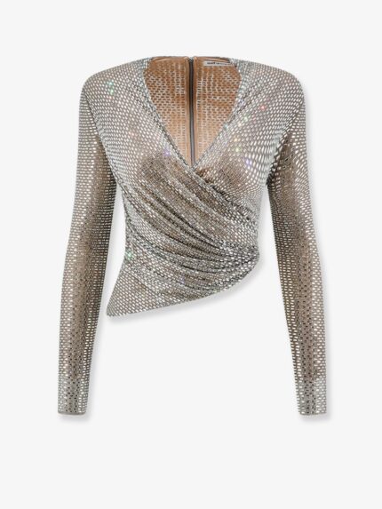 SELF PORTRAIT Mesh Top With All-over Rhinestones