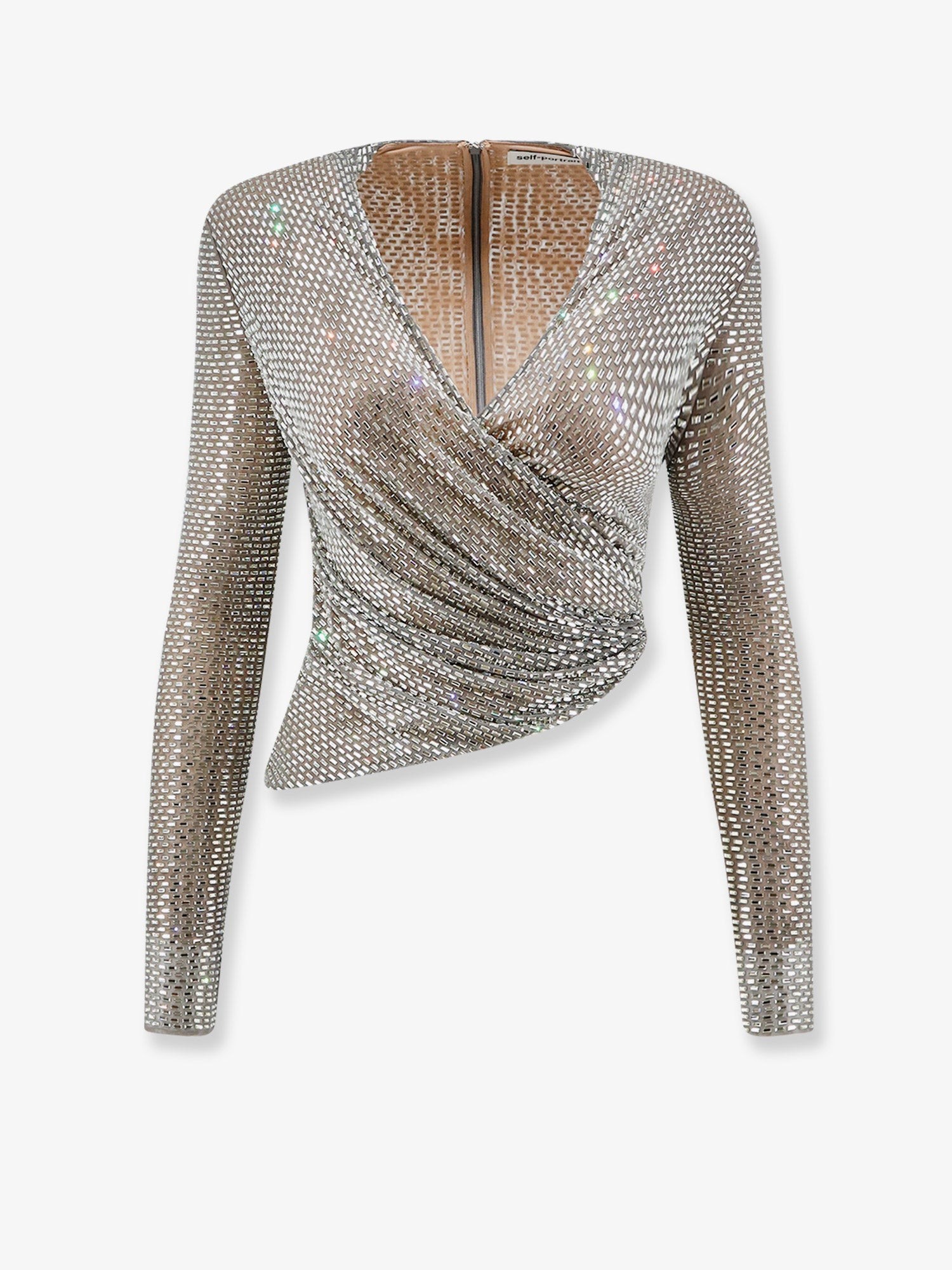 SELF PORTRAIT Mesh Top With All-over Rhinestones