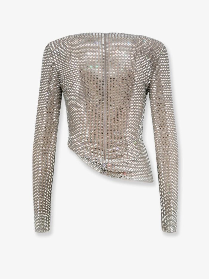 SELF PORTRAIT Mesh Top With All-over Rhinestones