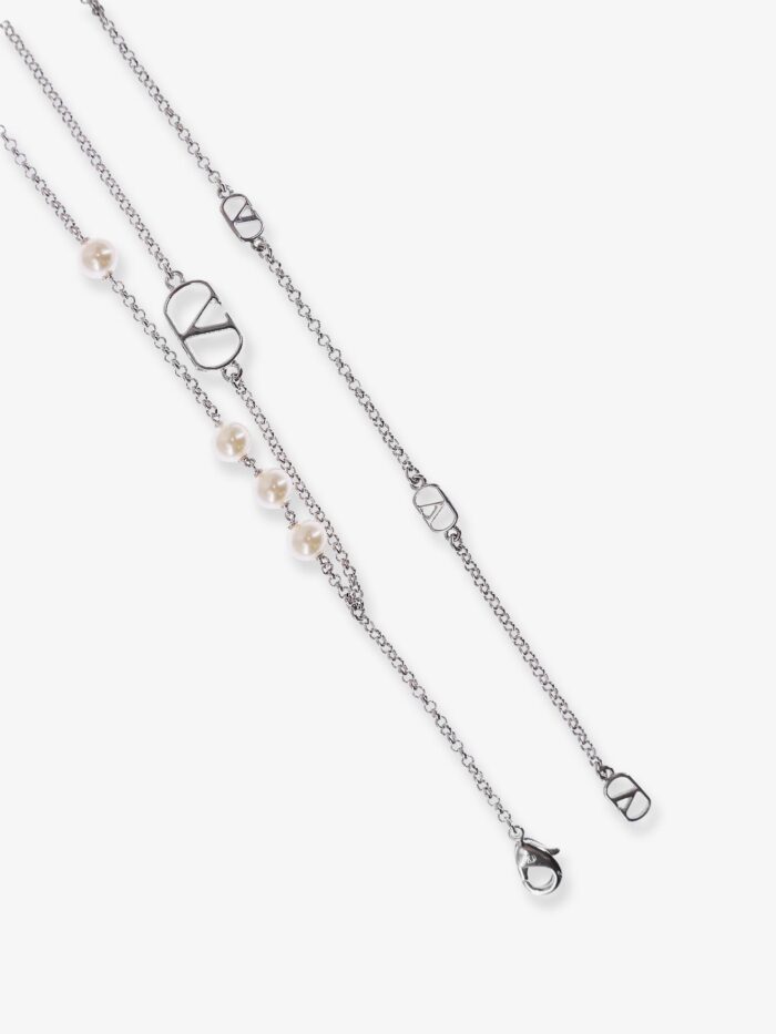 Valentino Garavani Vlogo Signature Metal And Pearls Necklace