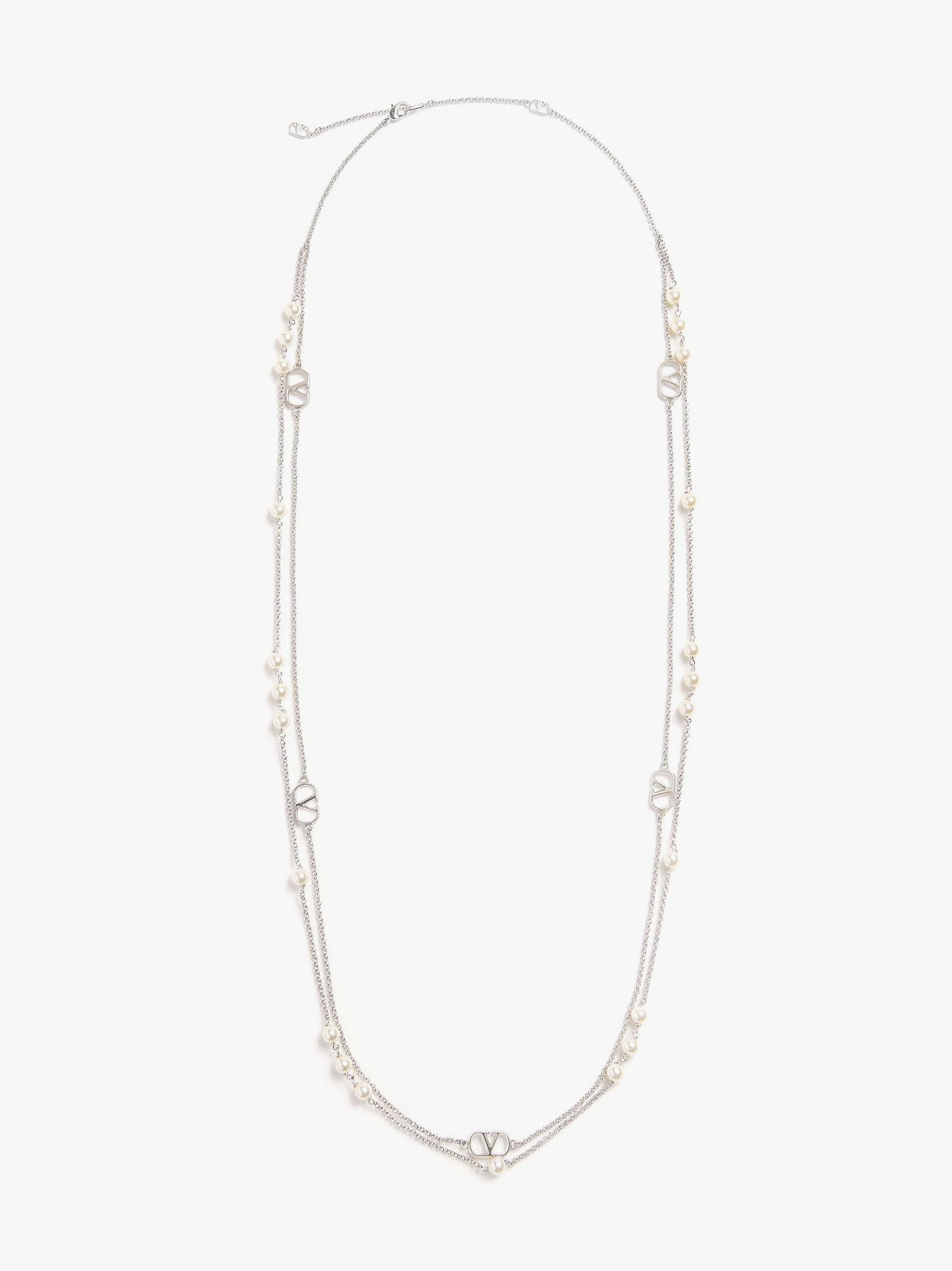Valentino Garavani Vlogo Signature Metal And Pearls Necklace