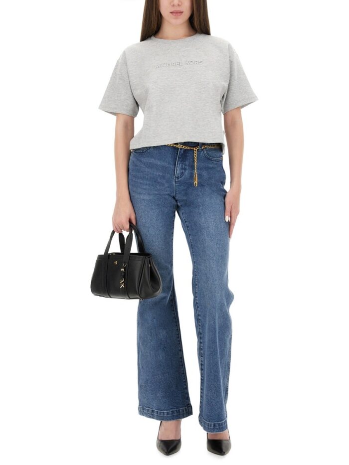 MICHAEL BY MICHAEL KORS CROPPED T-SHIRT WITH EMBOSSED LOGO