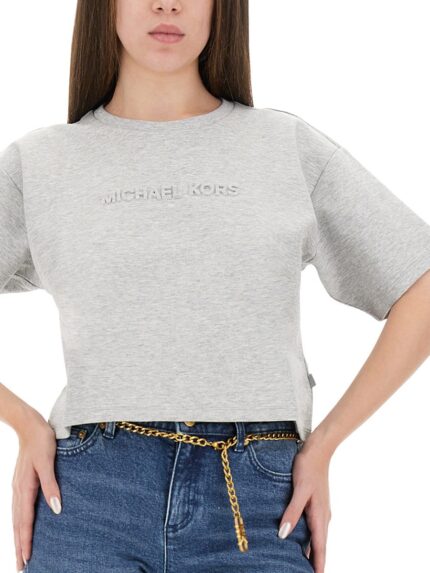 MICHAEL BY MICHAEL KORS CROPPED T-SHIRT WITH EMBOSSED LOGO
