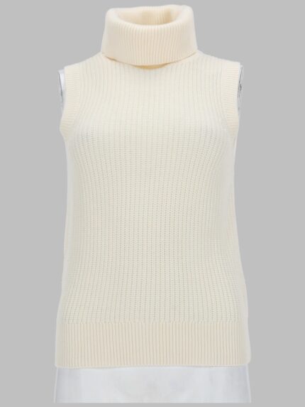MICHAEL BY MICHAEL KORS TOP SMANICATO A COLLO ALTO IN MISTO LANA