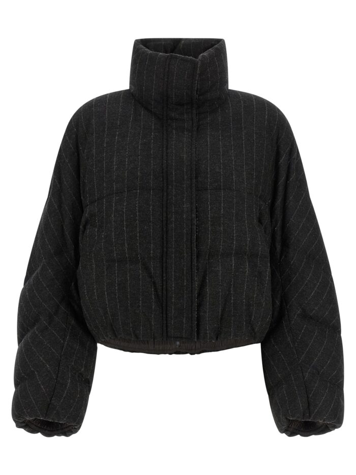 brunello cucinelli micro sequin pinstriped crop down jacket Brunello Cucinelli Micro Sequin Pinstriped Crop Down Jacket