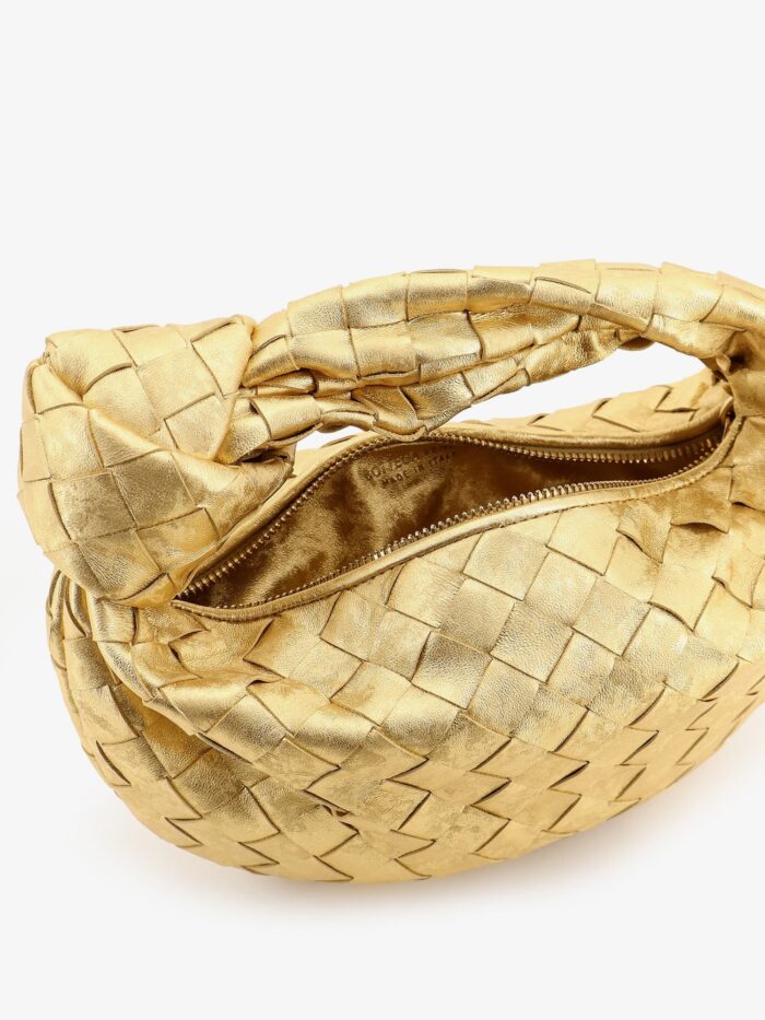 Bottega Veneta Mini Jodie Leather Handbag With A Foggy Mirror Effect Braided Motif