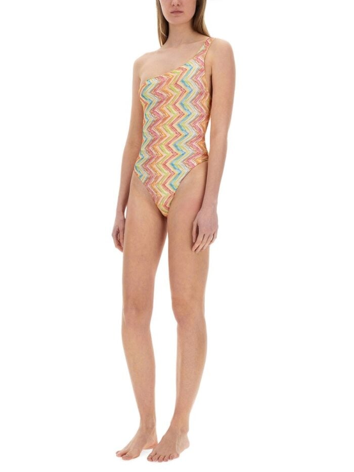 Missoni ONE-SHOULDER PRINTED TULLE ONE-PIECE SWIMSUIT