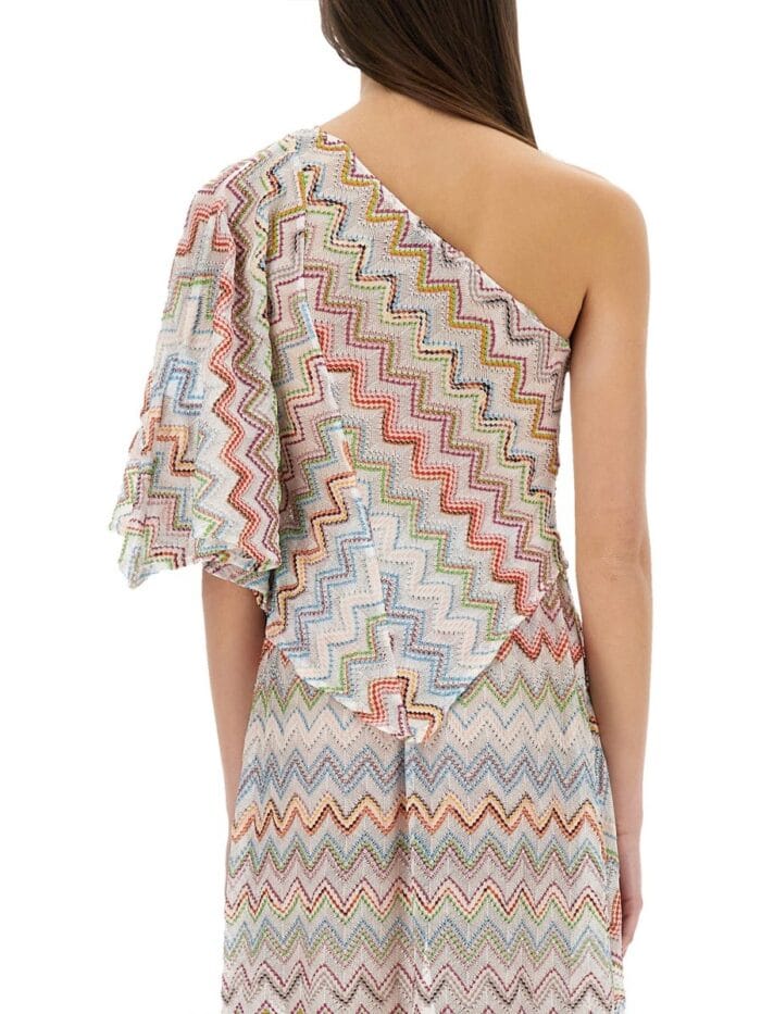 Missoni ONE-SHOULDER TOP WITH 3D LAMÉ ZIG ZAGS