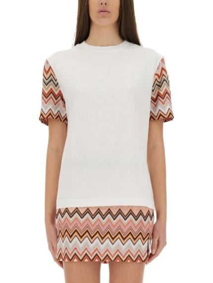Missoni T-SHIRT WITH ZIG ZAG KNIT SLEEVES