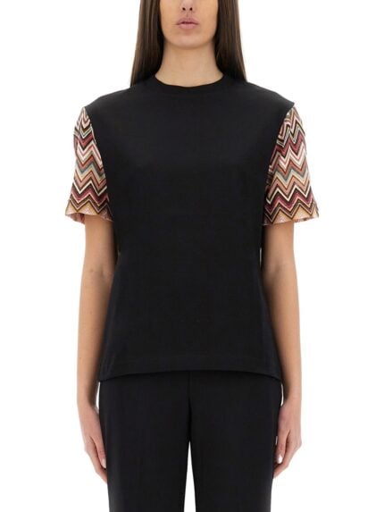 Missoni T-SHIRT WITH ZIG ZAG KNIT SLEEVES