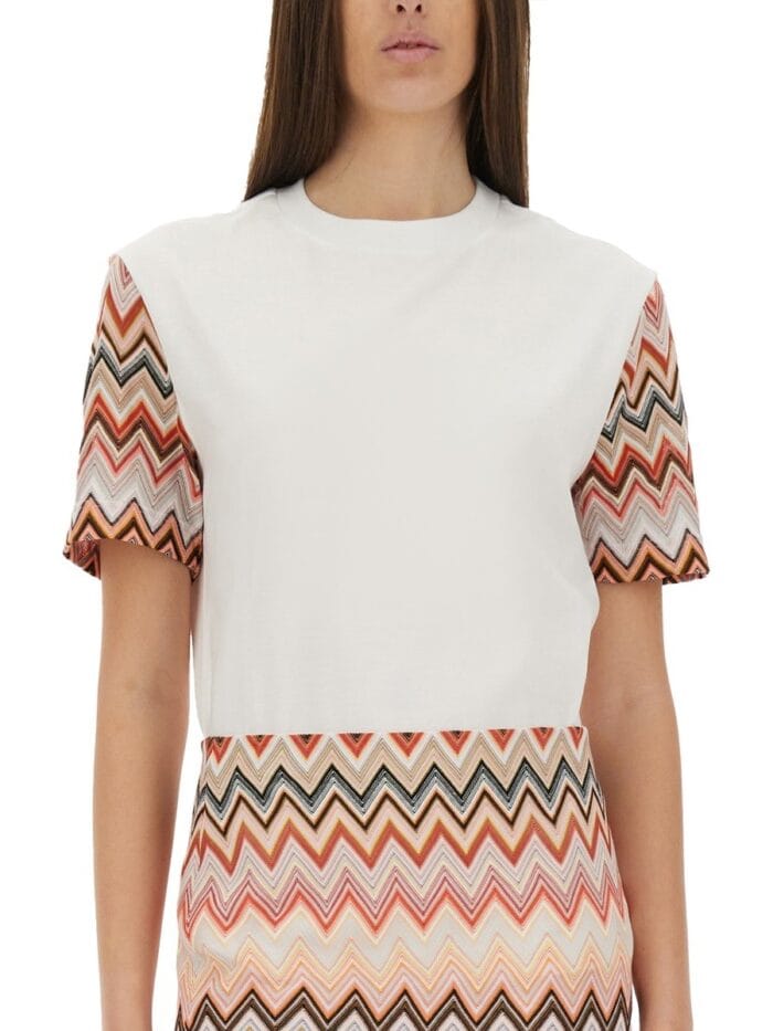 Missoni T-SHIRT WITH ZIG ZAG KNIT SLEEVES