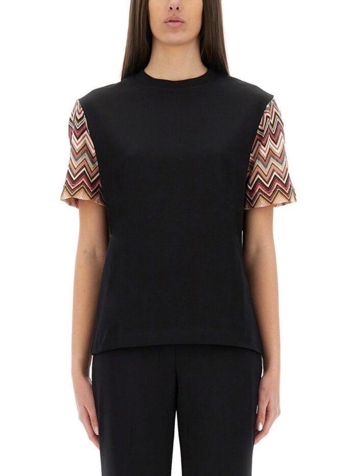Missoni T-SHIRT WITH ZIG ZAG KNIT SLEEVES