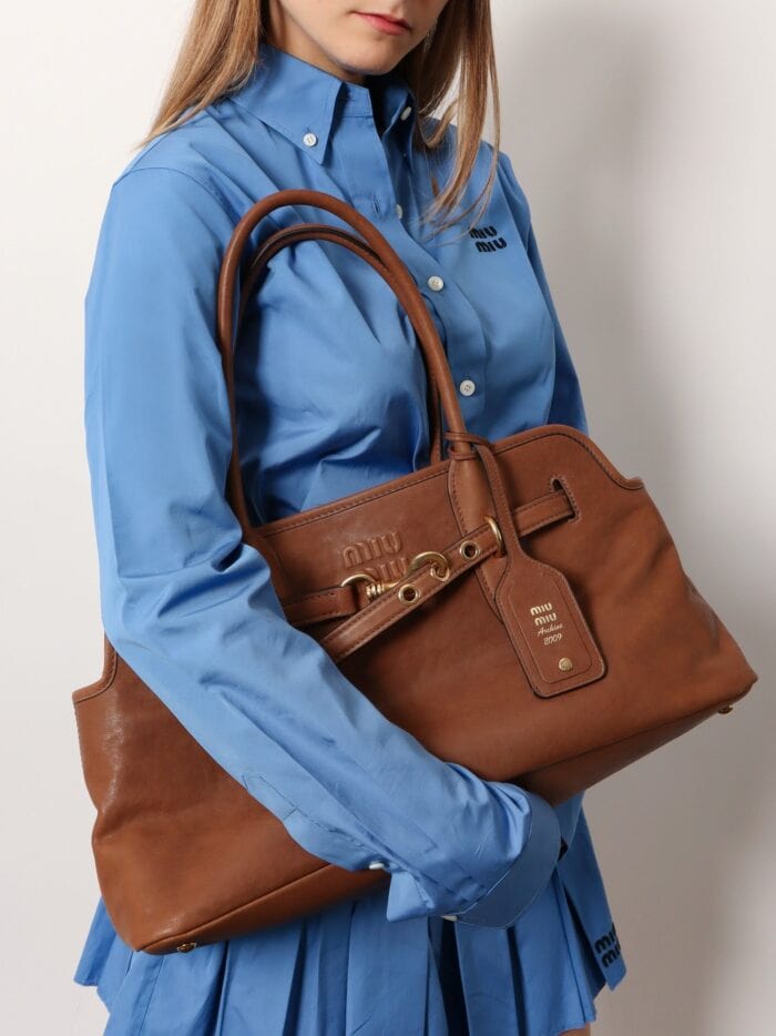 Miu Miu Adventure Leather Shoulder Bag With Lettering Logo